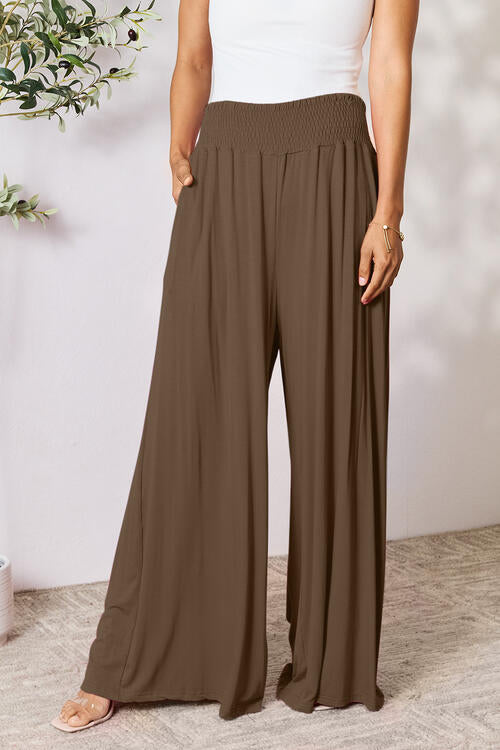 Double Take Smocked Wide Waistband Wide Leg Pants