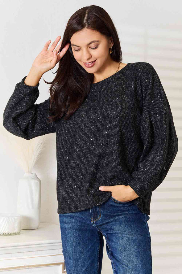 Jade By Jane Boat Neck Glitter Long Sleeve Top