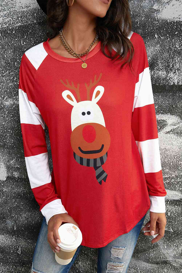 Reindeer Graphic Raglan Sleeve T-Shirt