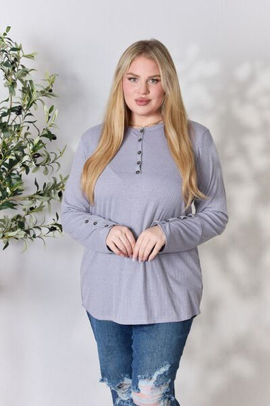 Heimish Texture Half Button Long Sleeve Top