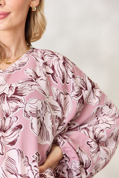 Heimish Floral V-Neck Balloon Sleeve Blouse