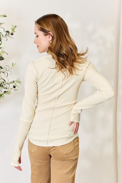 Culture Code Ribbed Round Neck Long Sleeve Top