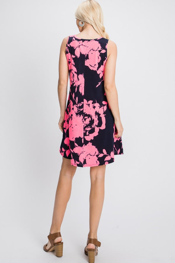 Heimish Floral V-Neck Tank Dress with Pockets