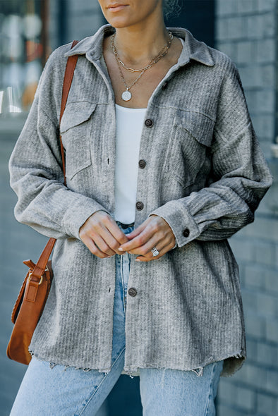 Textured Button Down Shacket Gray