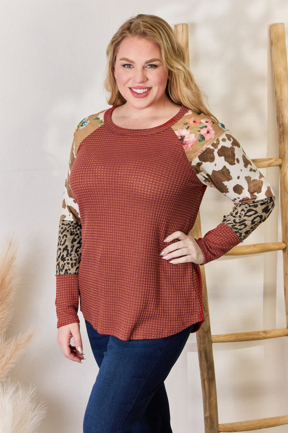 Hailey & Co Leopard Waffle-Knit Blouse