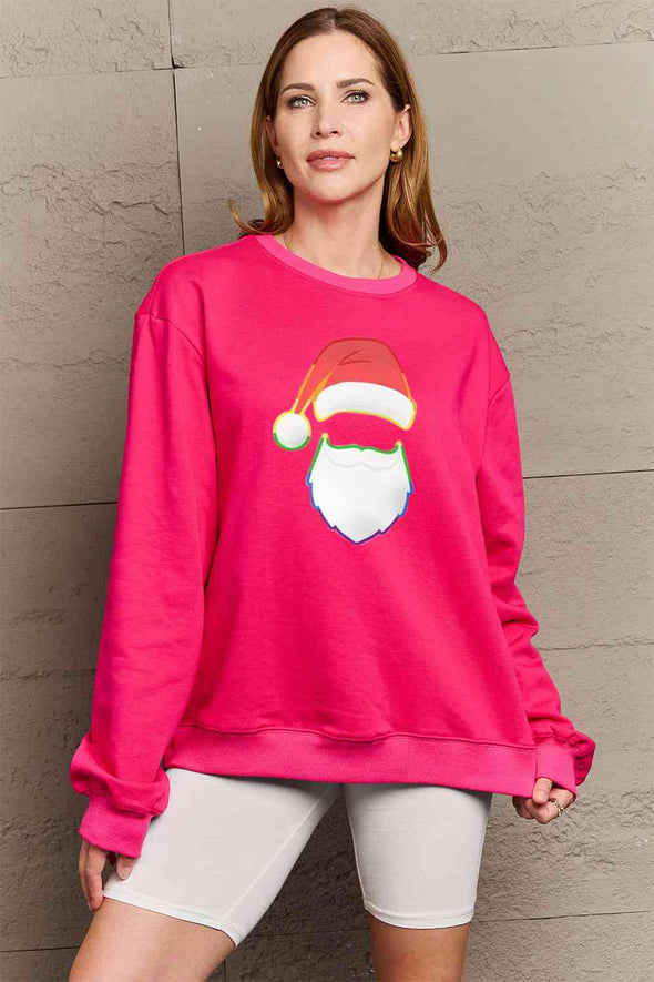 Simply Love Rainbow Santa Graphic Round Neck Sweatshirt