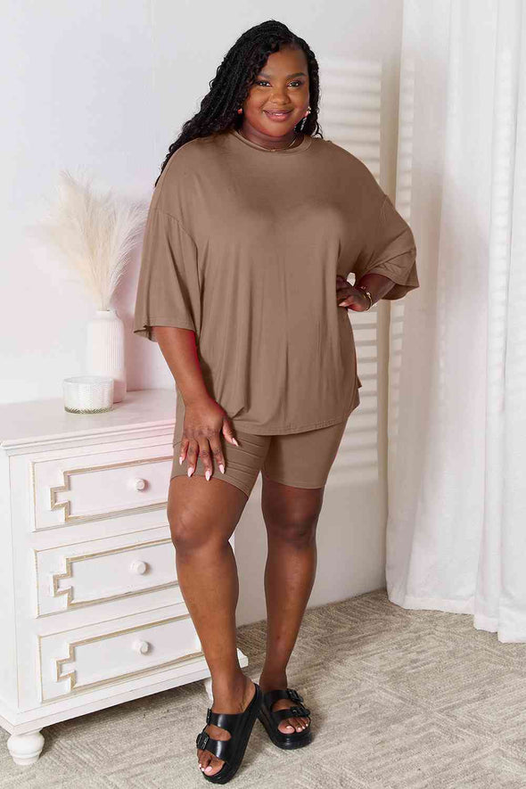 Basic Bae Soft Rayon Three-Quarter Sleeve Top and Shorts Set