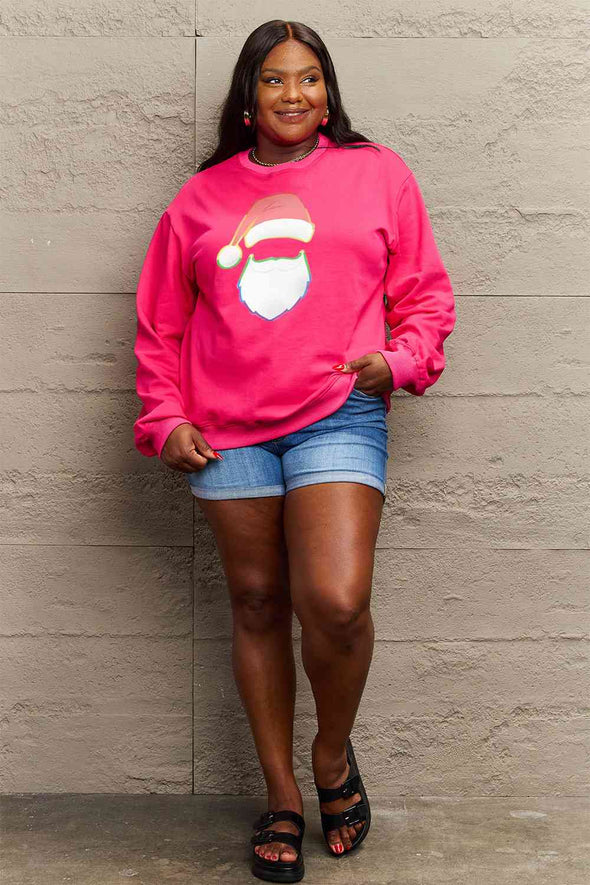 Simply Love Rainbow Santa Graphic Round Neck Sweatshirt