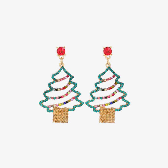 Rhinestone Alloy Christmas Tree Earrings