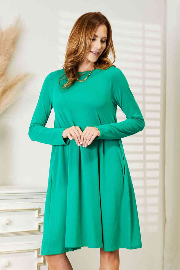 Zenana Long Sleeve Flare Dress with Pockets