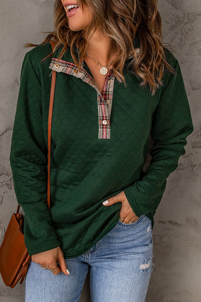 Plaid Snap Down Sweatshirt Green