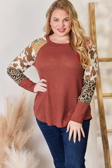 Hailey & Co Leopard Waffle-Knit Blouse