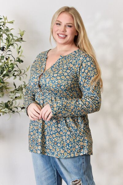 Heimish Floral Half Button Long Sleeve Blouse