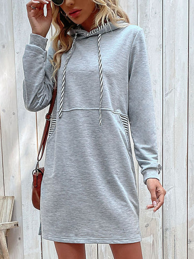 Striped Drawstring Long Sleeve Hoodie Dress