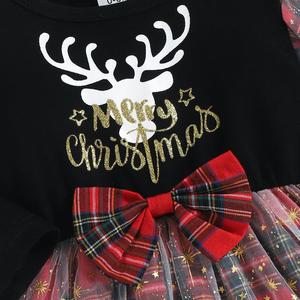 Round Neck Long Sleeve MERRY CHRISTMAS Reindeer Graphic Dress