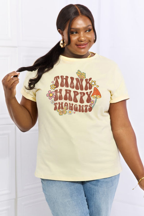 Simply Love THINK HAPPY THOUGHTS Graphic Cotton Tee