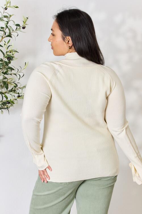 Heimish Ribbed Bow Detail Long Sleeve Turtleneck Knit Top