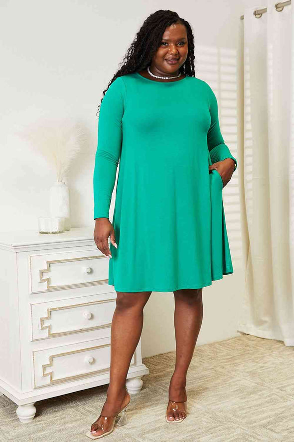 Zenana Long Sleeve Flare Dress with Pockets