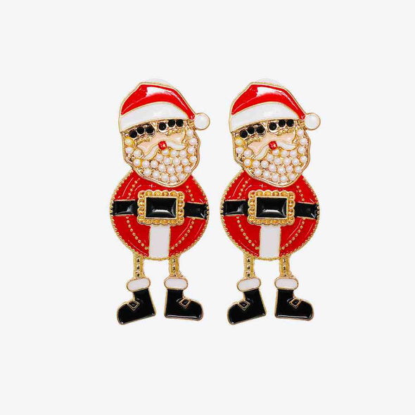 Rhinestone Alloy Santa Earrings