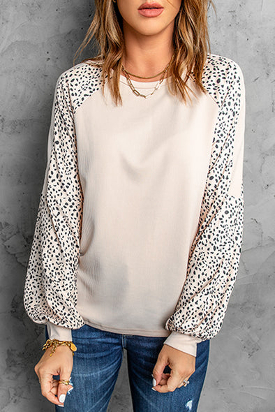 Leopard Raglan Sleeve Top Khaki