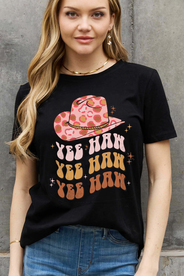 Simply Love YEE HAH YEE HAH YEE HAH Graphic Cotton Tee