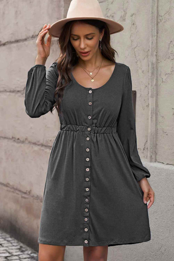 scoop neck empire waist dress Scoop Neck Empire Waist Long Sleeve Dress
