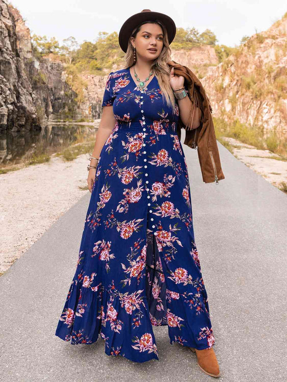 Plus Size V-Neck Maxi Dress