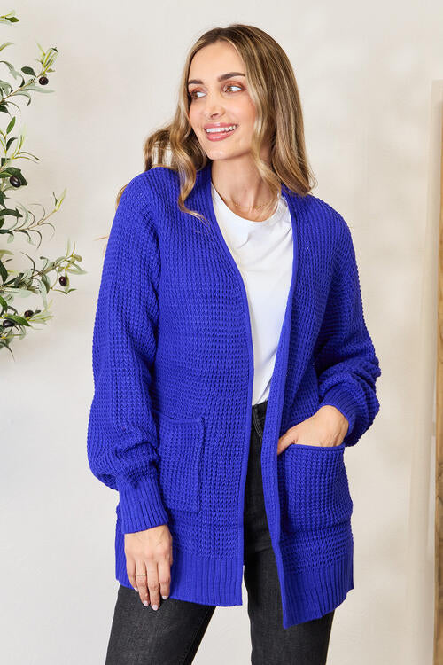 Zenana Waffle-Knit Open Front Cardigan