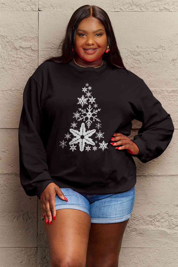Simply Love Snowflake Christmas Tree Graphic Sweatshirt