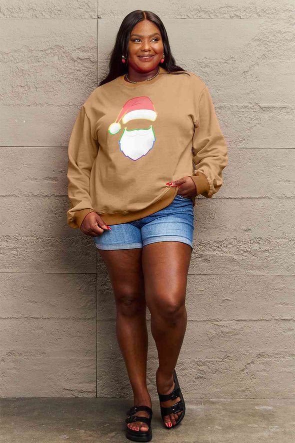 Simply Love Rainbow Santa Graphic Round Neck Sweatshirt