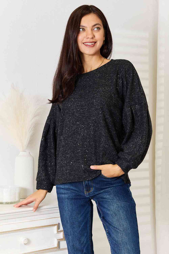 Jade By Jane Boat Neck Glitter Long Sleeve Top