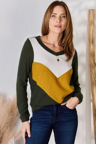 Hailey & Co. Colorblock V-Neck Blouse