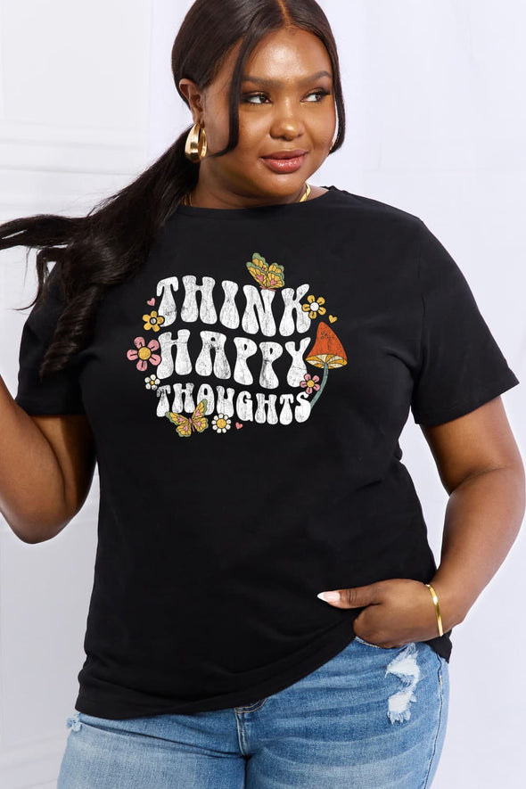 Simply Love THINK HAPPY THOUGHTS Graphic Cotton Tee