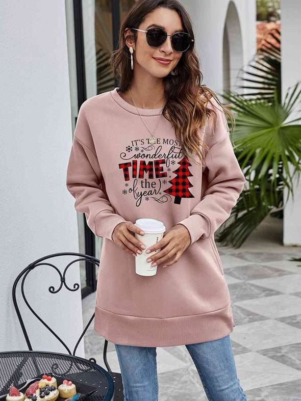 Christmas Tree Graphic Drop Shoulder Sweatshirt