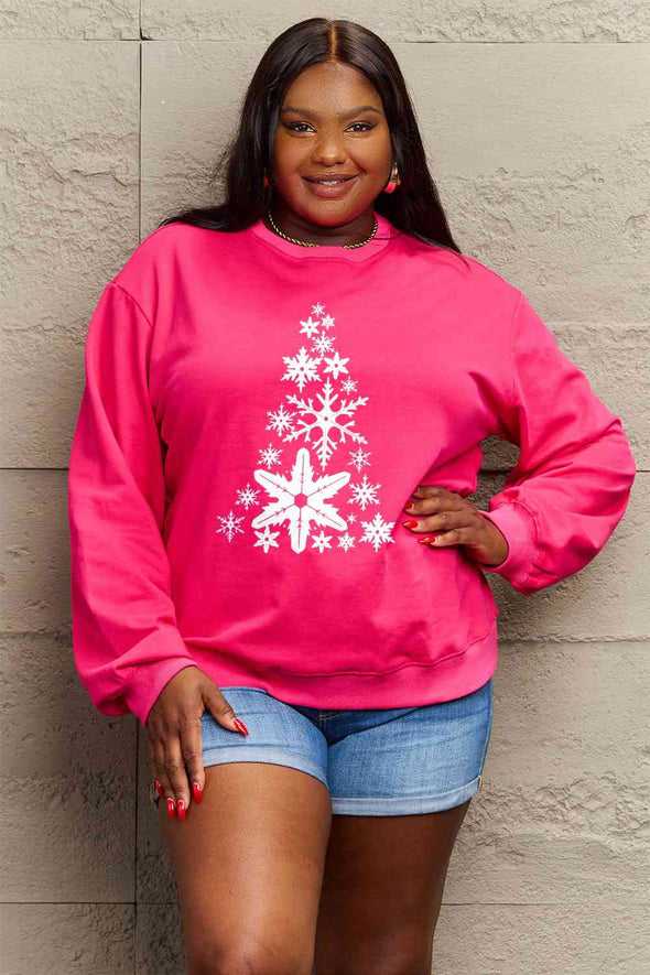 Simply Love Snowflake Christmas Tree Graphic Sweatshirt