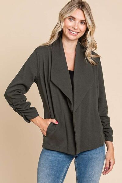 Culture Code Ruched Open Front Long Sleeve Jacket