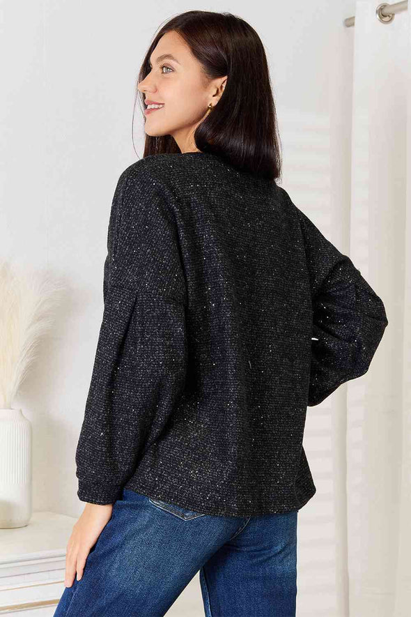 Jade By Jane Boat Neck Glitter Long Sleeve Top