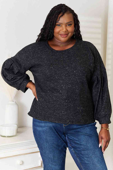 Jade By Jane Boat Neck Glitter Long Sleeve Top