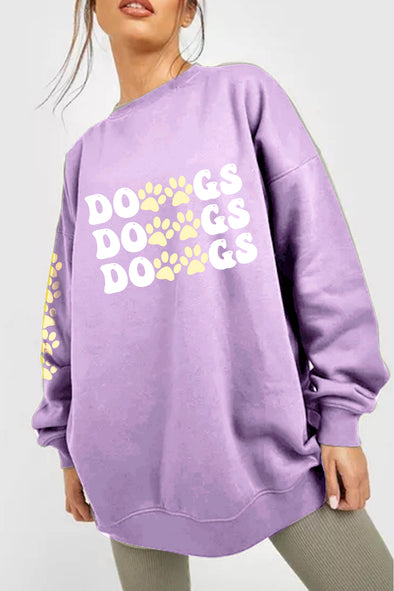 Simply Love Round Neck Dropped Shoulder DOGS Graphic Sweatshirt