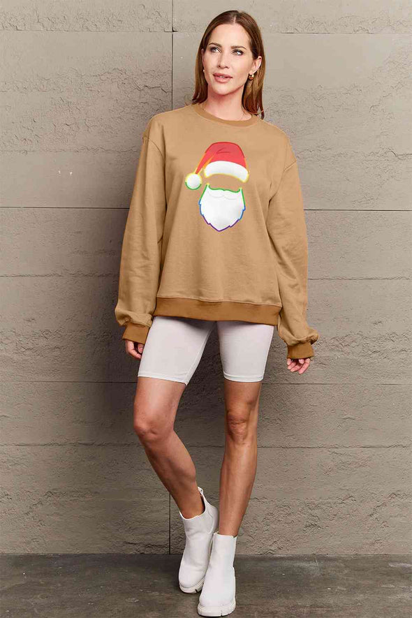 Simply Love Rainbow Santa Graphic Round Neck Sweatshirt
