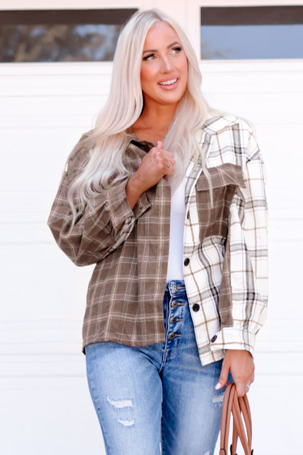 Plaid Contrast Button Up Shacket