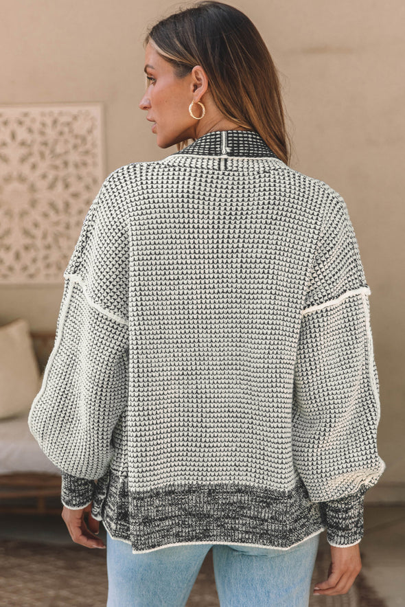 Waffle-Knit Pocketed Open Front Cardigan