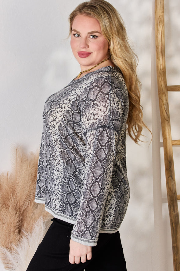 Hailey & Co Snakeskin V-Neck Long Sleeve Top