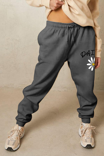 Simply Love Drawstring DAISY Graphic Long Sweatpants