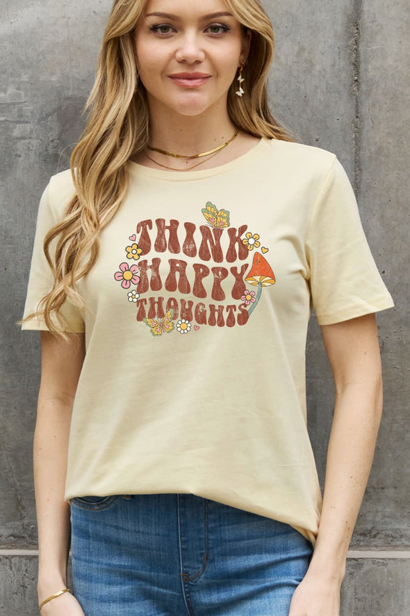 Simply Love THINK HAPPY THOUGHTS Graphic Cotton Tee