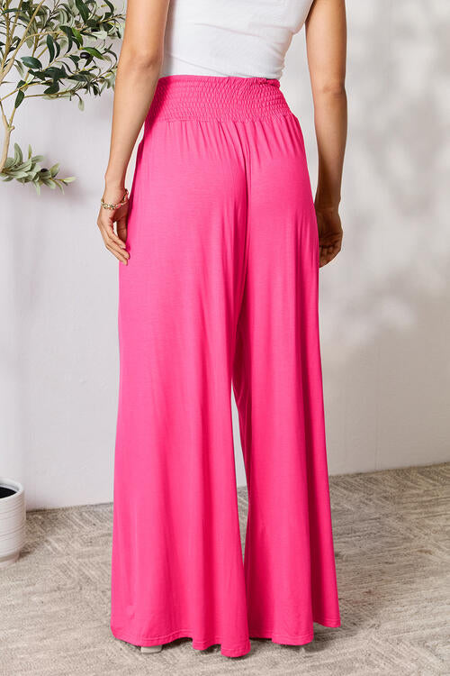 Double Take Smocked Wide Waistband Wide Leg Pants