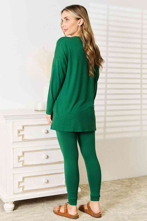 Zenana Lazy Days Long Sleeve Top and Leggings Set