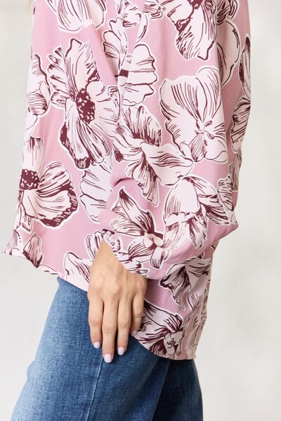 Heimish Floral V-Neck Balloon Sleeve Blouse