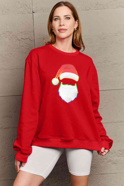 Simply Love Rainbow Santa Graphic Round Neck Sweatshirt