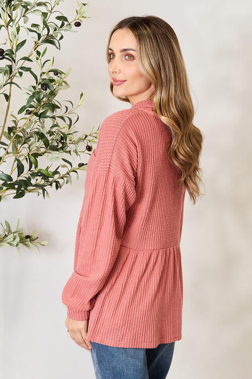 Heimish Waffle-Knit Button Down Blouse